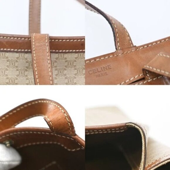 CELINE Logo Macadam Shoulder Tote Bag PVC Canvas Leather Begie Italy 66CA530 - Picture 10 of 15